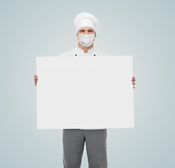 Image showing male chef in face mask with white billboard