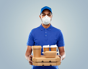 Image showing delivery man in respirator mask with takeout food