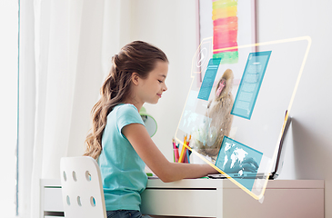 Image showing girl with laptop learning nature online at home