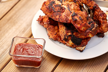 Image showing grilled barbecue meat stack on plate