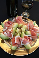 Image showing Prosciutto ham and Cantaloupe melon