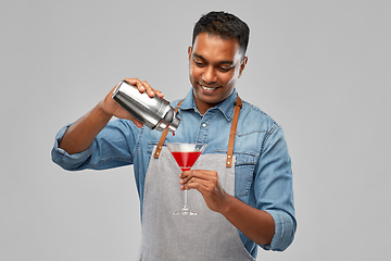 Image showing indian barman with glass of cocktail and shaker