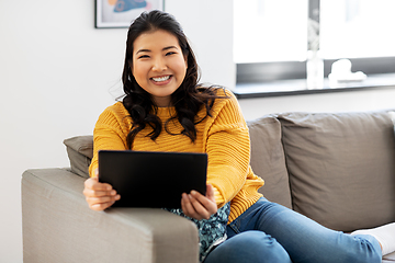 Image showing asian young woman with tablet pc computer at home