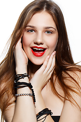 Image showing beautiful girl with red lips