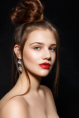 Image showing beautiful girl with red lips