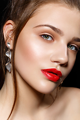 Image showing beautiful girl with red lips