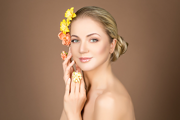 Image showing beautiful girl with flowers on head