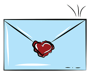 Image showing A blue envelope sealed with red heart sign wax vector color draw