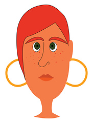 Image showing Simple cartoon of a red-haired girl with frecklles and golden ea