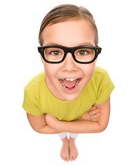 Image showing Portrait of a happy little girl wearing glasses