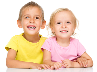 Image showing Portrait of a cute little girl and boy