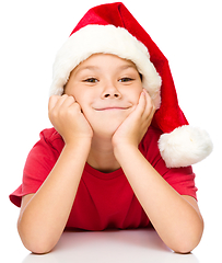 Image showing Portrait of a cute little girl in santa hat