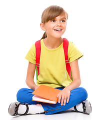 Image showing Portrait of a cute little schoolgirl with backpack