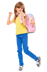 Image showing Portrait of a cute little schoolgirl with backpack