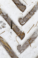 Image showing Traces of the car on the snow