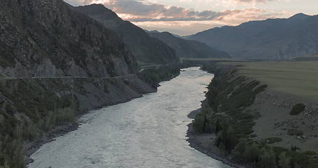 Image showing waves, spray and foam, river Katun in Altai mountains. Siberia, Russia