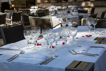 Image showing Close up detail of elegant served table outdoors.