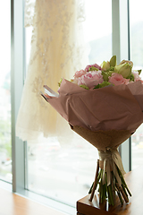 Image showing beautiful modern wedding bouquet on white table