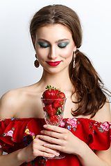 Image showing beautiful girl with fresh strawberries