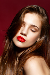 Image showing beautiful girl with red lips