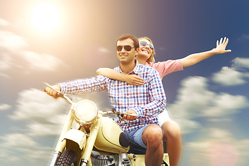 Image showing beautiful couple on retro motorbike