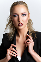 Image showing beautiful blond girl with dark makeup