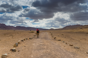 Image showing Trekking in Negev dramatic stone desert, Israel 