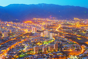 Image showing Aerial skyline Tehran twilight. Iran