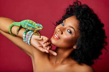 Image showing beautiful girl with chameleon