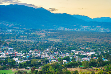 Image showing Asian mountain village at sunset