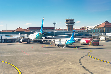 Image showing Airplanes at runway, Denpasar airport, Bali