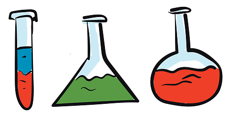 Image showing Chemistry glass flasks with colorful liquid vector illustration 