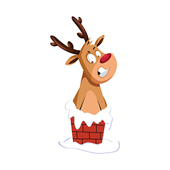 Image showing Christmas deer stuck in the chimney vector illustration on a whi