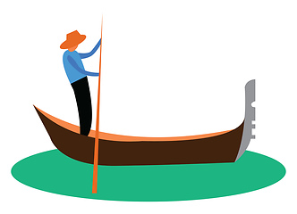 Image showing A man propelling a small narrow boat known as gondola vector col