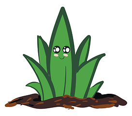 Image showing Cute smiling green plant in soil vector illustration on white ba