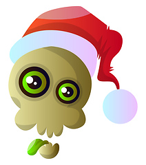 Image showing Cartoon skull with red christmas hat vector illustartion on whit