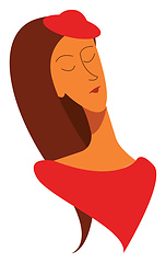 Image showing A beautiful woman in red round neck dress and hat vector color d