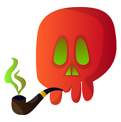 Image showing Red cartooon skull with pipe vector illustartion on white backgr