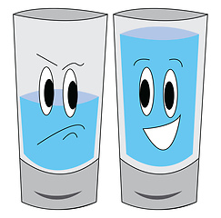 Image showing Vector illustration of a sad half-full glass of water and a happ