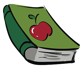 Image showing Green book with a red apple on vector illustration on white back