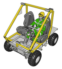 Image showing 3D vector illustration of a worker driving yellow industrial tra