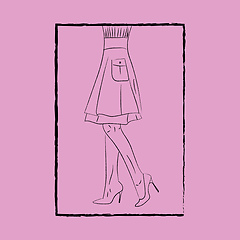 Image showing Line art of a beautiful woman\'s fashion legs and heels over pink
