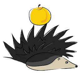 Image showing The hedgehog and the yellow apple vector or color illustration
