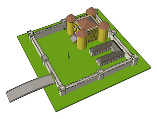 Image showing Medieval castle with fortified wall and towersand bridge vector 