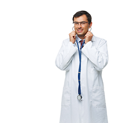 Image showing doctor in white robe with stethoscope