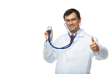Image showing doctor in white robe with stethoscope