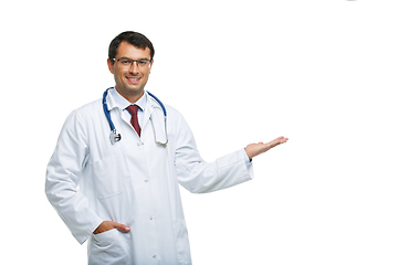 Image showing doctor in white robe with stethoscope