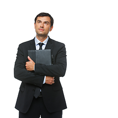 Image showing handsome businessman in suit with tablet