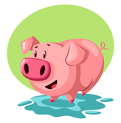 Image showing Pink pig, vector color illustration.