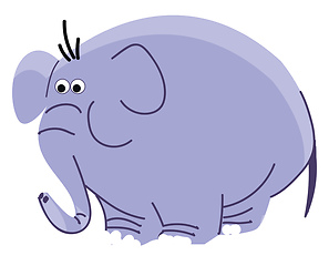 Image showing Drawing of a big blue elephant with long trunk vector color draw